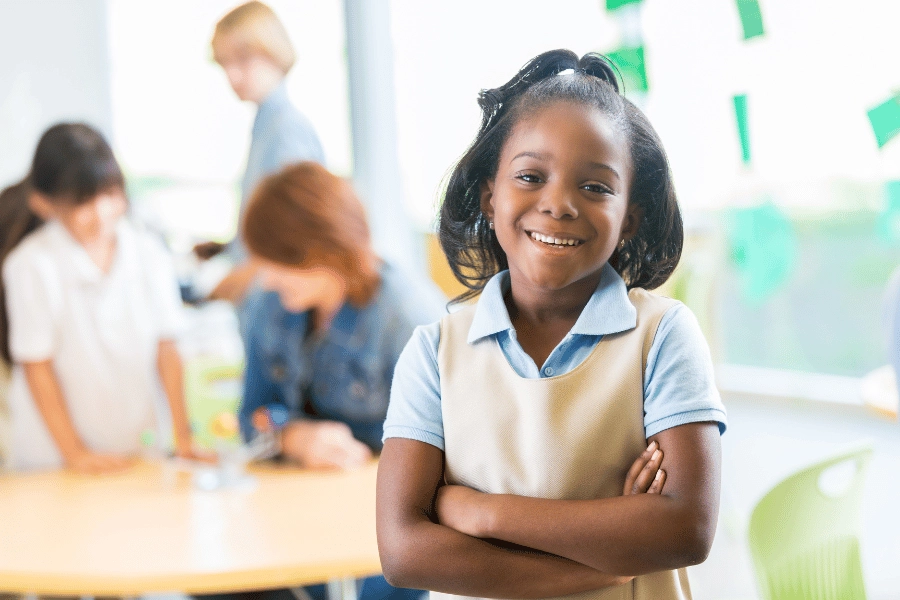 student at a private school dressed in a school uniform